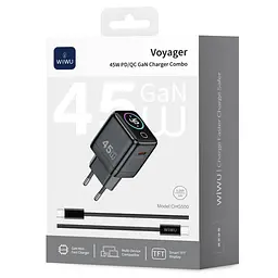 МЗП CHG500 Voyager PD45W (1USB-C) + кабель Type-C to Type-C Grey Wiwu teh0029658 - мініатюра 4