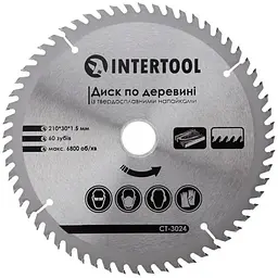 Диск пильний по дереву Intertool 210 х 60T х 30 мм