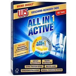 Таблетки для посудомийної машини W5 All in 1 Active 1275 г 60 шт