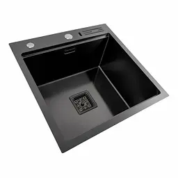 Кухонна мийка 50x50 PVD чорна Platinum Handmade з підставкою для ножів, Чорний - мініатюра 5