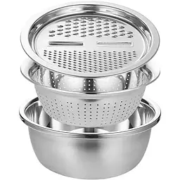 Кухонний набір Metal Basket Cutter багатофункціональний, з неіржавкої сталі миска, друшляк і тертка 3 в 1