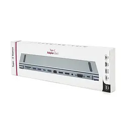 Хаб-конвертор Voltronic 12 в 1 Type-C (тато) на Type-C(мама)+2*USB2.0(мама)+USB3.0(мама)+2*HDMI(мама)+VGA(мама)+SD/TF+RJ45+ jack3.5 (мама)+PD, 10cm, Silver, Box - мініатюра 3