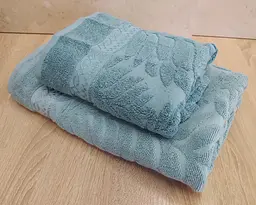 Набір турецьких махрових рушників 50х90+70х140 Gulcan Jacquard Cotton Lux Akasya Turkuaz - мініатюра 3