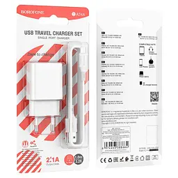 Мережевий зарядний пристрій BOROFONE BA74A Aspirer single port charger set(Micro) білий - мініатюра 2