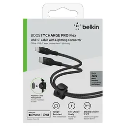 Кабель Belkin USB-C > Lightning заряджання/синхронізації 1м, Type-C, плетений, силіконовий, з ремінц teh0013623 - мініатюра 3