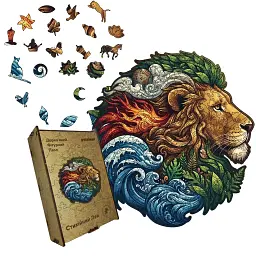 Дерев'яний фігурний пазл puzzlean Стихійний Лев, А3, Картонна коробка 200 елементів