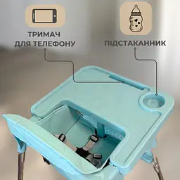 Дитячий стілець для годування з підніжкою стіл для годування з подушкою з еко шкіри стільчик для годування Блакитний - мініатюра 3