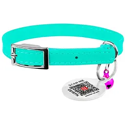 Нашийник для котів Waudog Glamour шкіряний з еластичною вставкою та QR паспортом 22-30х0.9 см ментоловий