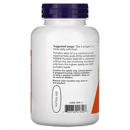 Натуральна добавка NOW Pumpkin Seed Oil 1000 mg, 100 капсул - мініатюра 3