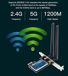 Мережева карта Fenvi FV-AC1200 Bluetooth + Wi-Fi 2.4 / 5 GHz PCI-E до 1200 Mbps з антенами (18841) - мініатюра 3