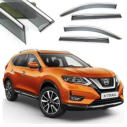 Дефлектори вікон вітровики Benke для Nissan X-Trail / Rogue (T32) 2014- Хром Молдинг Із Нержавіючої Сталі 3D