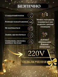 Світлодіодна штора на вікно новорічна гірлянда Теплий білий (30307091) - мініатюра 4