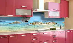 Вініловий кухонний фартух Happy Pocket Блакитна вода Корабель наклейка для кухні ПВХ узбережжі Море Z181883 - мініатюра 3