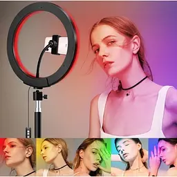 Кільцева LED RGB лампа 33 см 25 W з тримачем для телефона селфі кільце для блогера СО ШТАТИВОМ - мініатюра 4