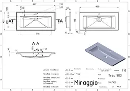 Умивальник Miraggio TRES (0001542) Miramarble, Глянцевий, Накладний/Врізний, Білий - мініатюра 2