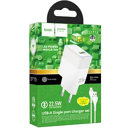 Мережевний зарядний пристрій Hoco CS111A Lounge PD22.5W 1USB-C + кабель USB to Type-C White - мініатюра 4