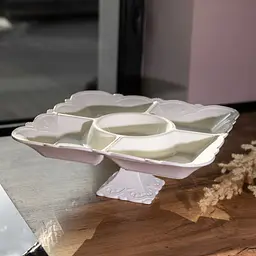 Менажниця порцелянова  Yiwu  White Square 31.5х31.5 см 5 секцій на ніжці  Yiwu 120-YH-HG058 - мініатюра 2