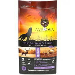 Уцінка. Корм сухий Ambrosia Grain Free Dog Adult Fresh Venison & Lamb для дорослих собак усіх порід зі свіжою олениною та ягням 2 кг  16.10.26