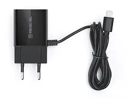 Сітчасте зарядне пристрій REAL-EL CH-217 (2USB, 2.1A) Чорний + кабель Lightning - мініатюра 6
