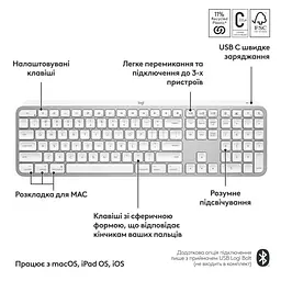 Клавіатура Logitech MX Keys S for Mac Wireless Pale Grey (920-011638) - мініатюра 7