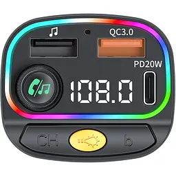 АЗП FM модулятор WIWU QC031 MP3 Car PD20W+QC3.0 2USB-A/1C Black - мініатюра 4
