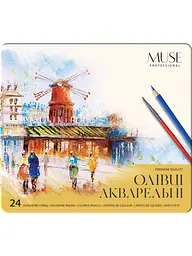 Набір олівців 24 кол. MUSE акварельні шестигранні з пензликом та чинкою (103M-24)
