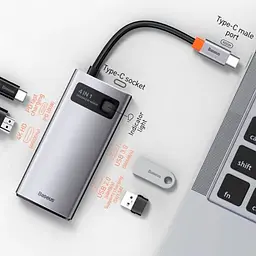 Перехідник HUB Baseus Metal Gleam Series 4-in-1 Type-C (CAHUB-CY) Gray - мініатюра 2