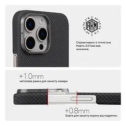 Защитный чехол для Apple iPhone 16 Pro Max, BlackIcon Kevlar MagCase, кевларовый, черный, панель, накладка с поддержкой MagSafe, противоударный, защита всего корпуса, усиленные углы, совместим с беспроводной зарядкой, ArmorStandart (ARM88535) - мініатюра 6