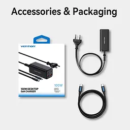 Мережевий зарядний пристрій Vention 4-Port USB GaN Charger 2x100W/2x18W Black (FBSBG-EU) - мініатюра 6