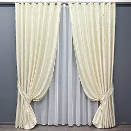 Комплект штор з тюлем VR-Textil Льон Мармур, молочний з білим, 2 штори 100×270 см + тюль 300×270 см, арт. 71-128/1