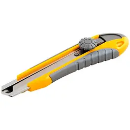 Ніж сегментний будівельний висувний MasterTool 18 мм гвинтовий прогумований і 2 леза 17-0112