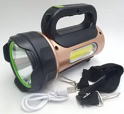 Прожектор акумуляторний світлодіодний 30W LED та бічний COB світильник ліхтар із сонячною панеллю та USB виходом HEL-T93 золотистий - мініатюра 10