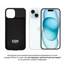 Чохол-акумулятор XON PowerCase для iPhone 15 5000 mAh Чорний (PCBS1115150B 4715) - мініатюра 3