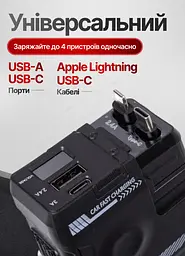 Автомобільний зарядний пристрій 4 в 1 з висувним кабелем, чорний Shenzhen HP-A1B - мініатюра 4