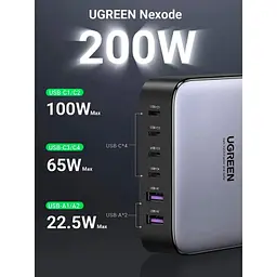 Зарядний пристрій Ugreen 6xUSB 200 Вт (4xUSB-C + 2xUSB-A) GaN CD271 (40914) - мініатюра 2