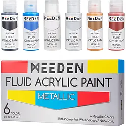Набір рідких акрилових фарб Fluid Metallic 6×60 мл MEEDEN - мініатюра 2