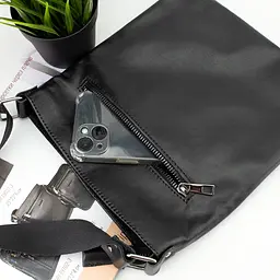 Сумка чоловіча шкіряна Handycover S240 чорна без кишень на блискавці - мініатюра 4