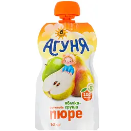 Упаковка фруктового пюре Агуня Яблуко-груша 900 г (90 г x 10 шт.) - мініатюра 2