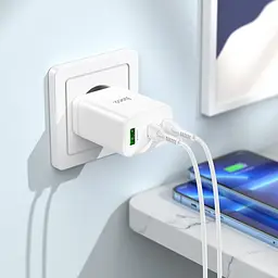 Мережевий зарядний пристрій Hoco N33 USB/2 Type-C PD 35W білий + кабель Type-C to Lightning - мініатюра 2
