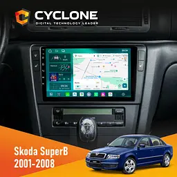 Штатна магнітола Skoda SuperB 2001-2008 Cyclone C9-013 4x64 DSP 4G Cyclone (НФ-00009260)