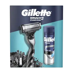 Набор косметики Gillette Mach3 Станок для бритья Charcoal с 1 сменным картриджем + Гель для бритья 200 мл (8700216566469) - миниатюра 2