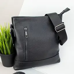 Сумка чоловіча шкіряна Handycover S106 чорна кроссбоді з кишенею
