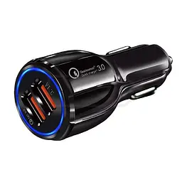 Автомобільний зарядний адаптер SY681, 2 порти USB, швидка зарядка QC3.0, струм 3.1А, з підсвіткою, чорний