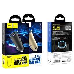 Адаптер автомобільний HOCO Easy route metal Z30A 2 виходи USB 3.1A зарядне для авто чорне - мініатюра 2