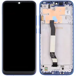Дисплей Xiaomi Redmi Note 8 / Redmi Note 8 2021 чорний, оригінал PRC, з рамкою синього кольору, Neptune Blue