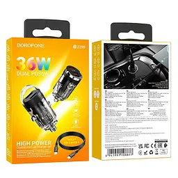 АЗП Borofone BZ29B Outstanding PD36W (2C) + Type-C to Type-C Transparent black - мініатюра 5