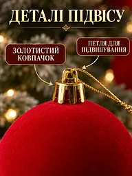 Набір новорічних оксамитових іграшок на ялинку "Шарм" 18 куль червоний - мініатюра 6