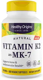 Вітамін K2 у формі MK7, Vitamin K2 as MK-7, 100 мкг, 180 м'яких вегетаріанських капс Healthy Origins vit0001578
