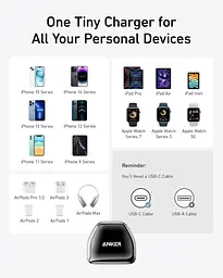 Швидкий зарядний адаптер Anker 511 Nano Pro 20W USB-C, англійська вилка з перехідником - мініатюра 4
