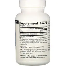 Натуральна добавка Source Naturals Apple Cider Vinegar 500 мг 90 таблеток - мініатюра 2